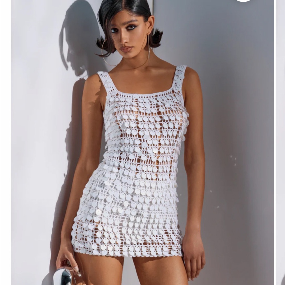 AKIRA White Sequin Crochet Dress